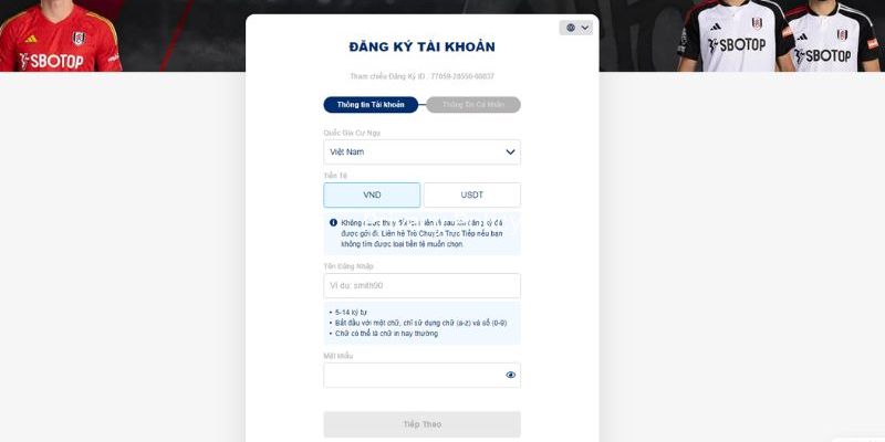 Các thông tin sử dụng đăng ký SBOTOP
